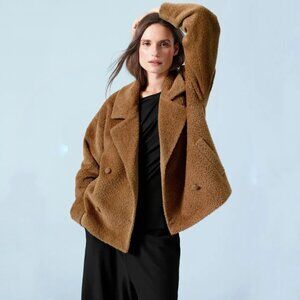 Eileen Fisher Suri Alpaca Wool Notch Collar Jacket Dark Clay L